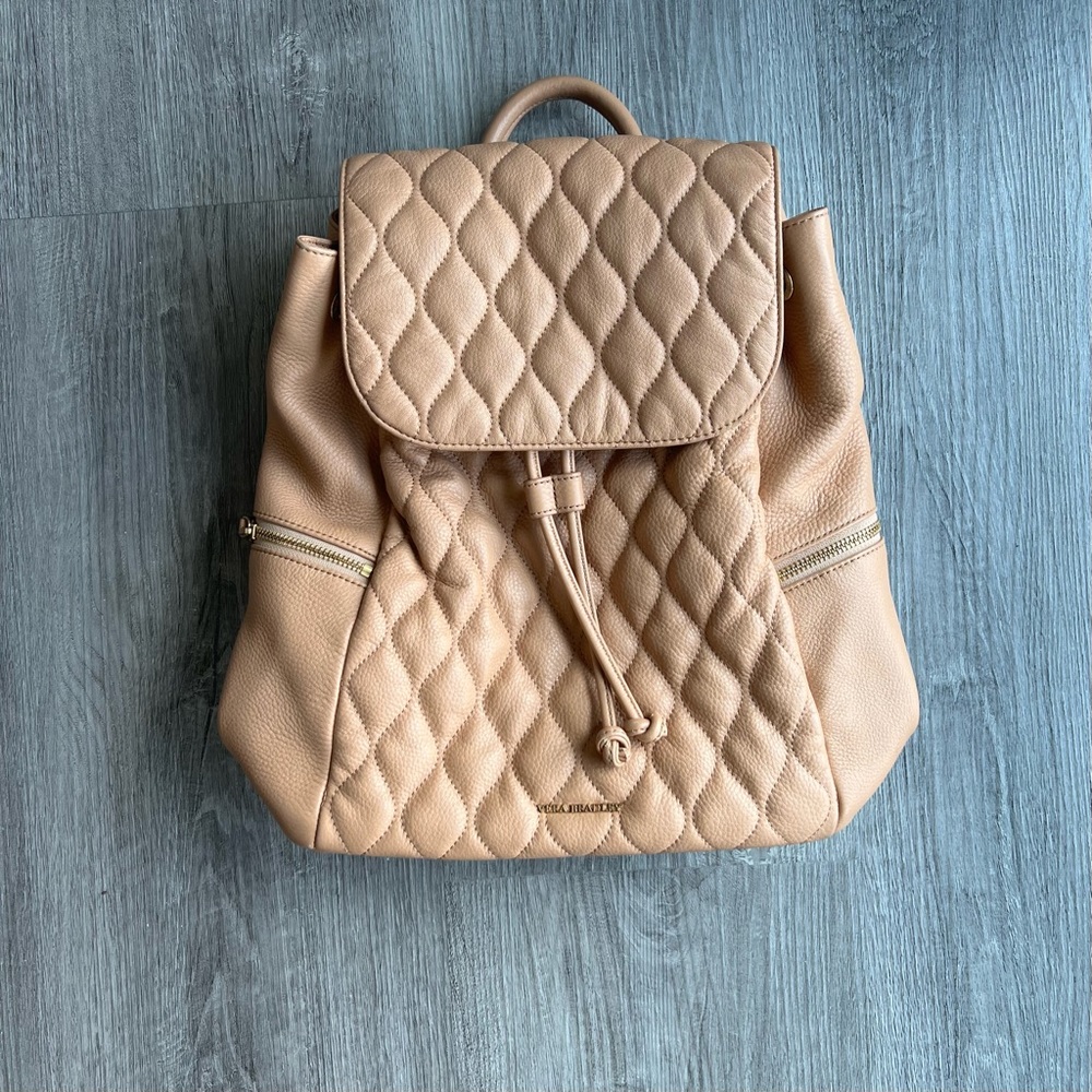 Vera Bradley Light Tan Leather Backpack with Drawstring Closure